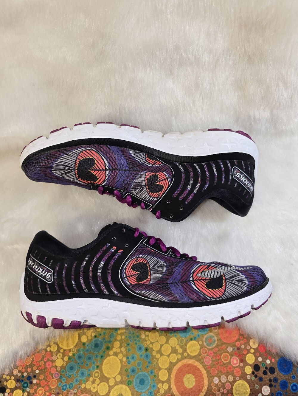 Brooks Pure Flow 6 Purple/Black Peacock Feather Patterned Women's Running Shoes - Picture 5 of 10